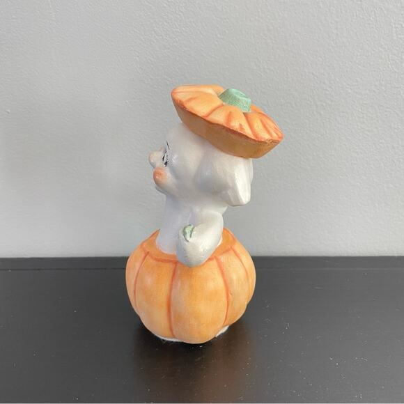 Vintage | Peek-A-Boo Ghost In Orange Pumpkin Gothic Kawaii Kitsch Cute Halloween - Picture 2 of 9